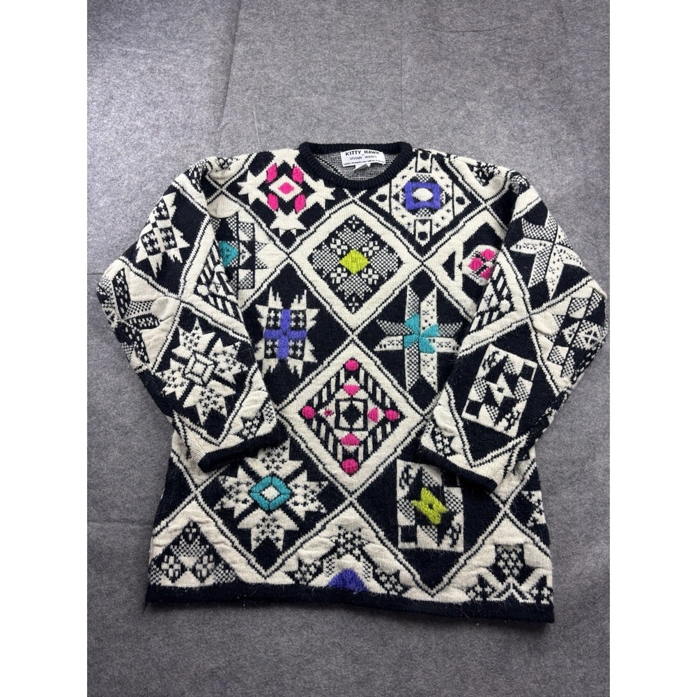 VTG Women S Check Geometric Sweater Kitty Hawk by Vivian Wang 80s Grandma‎ Retro